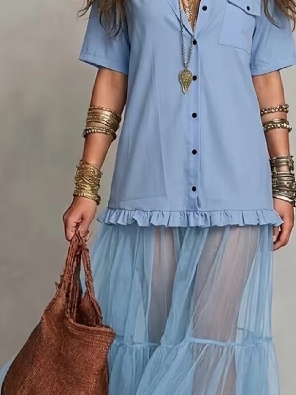 NWT, Light Blue Women's Button-Up Tulle Dress - Brand New